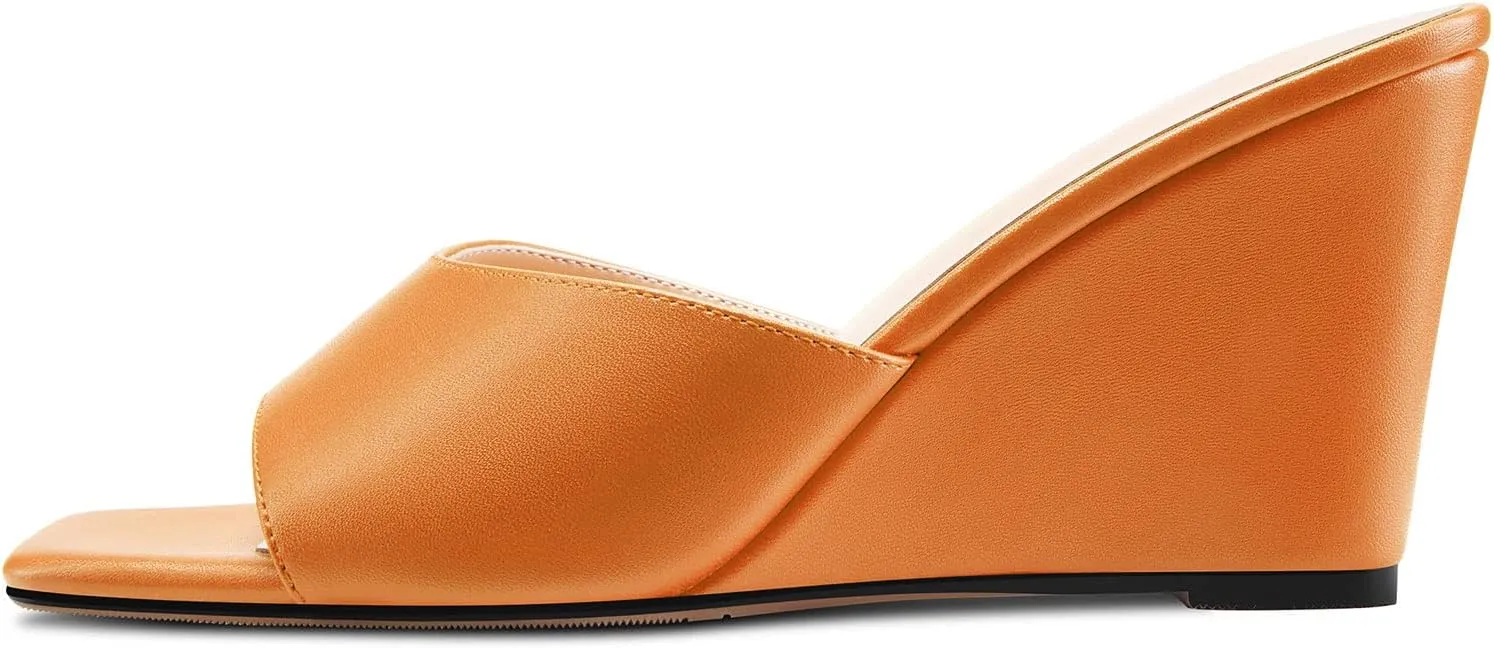 Castamere Women Mid Wedge Heel Open Toe Slip-on Mules Shoes Sandals Casual Party 3.2 Inches Heels
