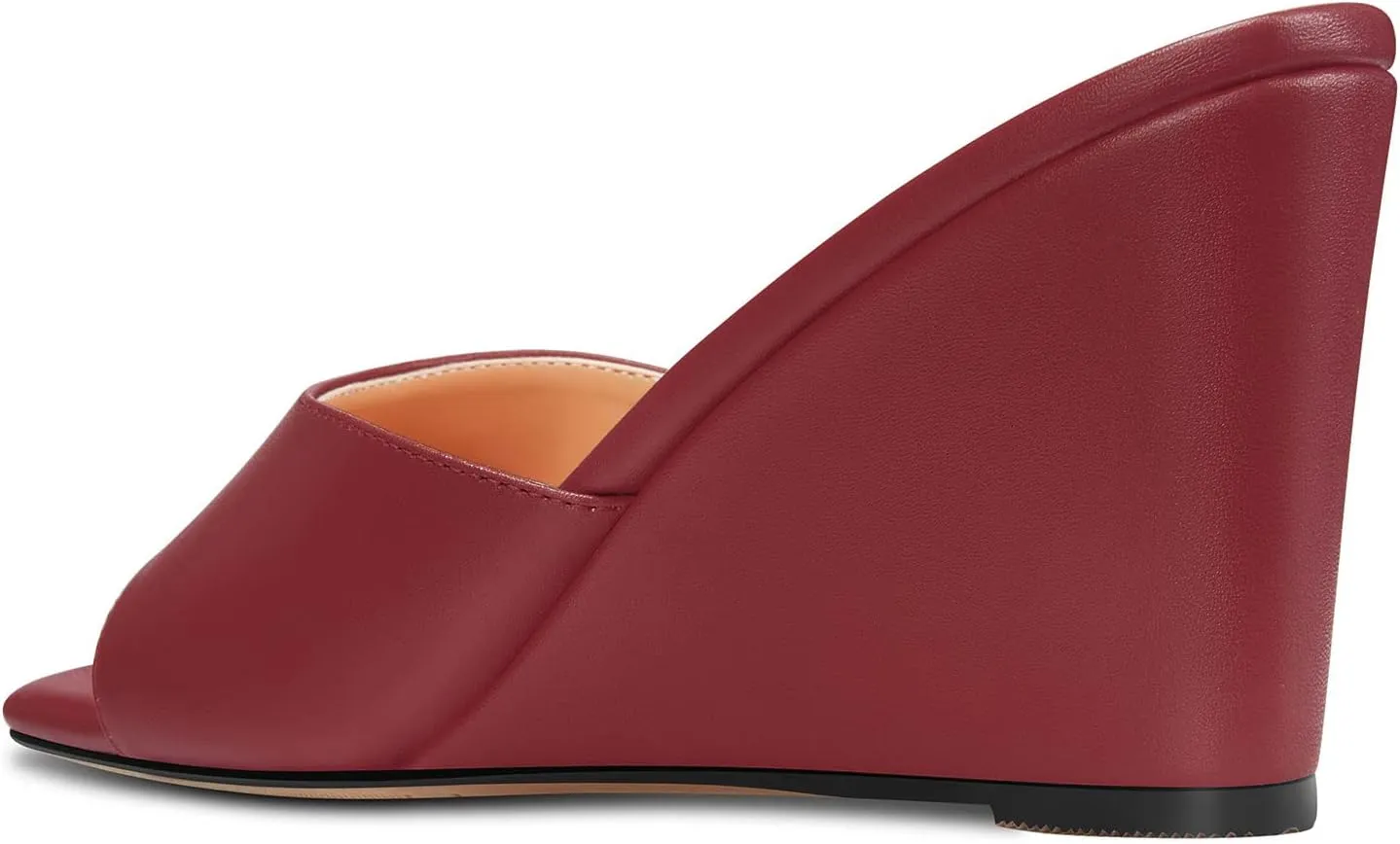 Castamere Women Mid Wedge Heel Open Toe Slip-on Mules Shoes Sandals Casual Party 3.2 Inches Heels
