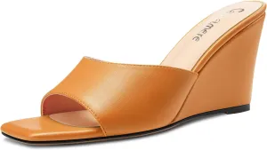 Castamere Women Mid Wedge Heel Open Toe Slip-on Mules Shoes Sandals Casual Party 3.2 Inches Heels