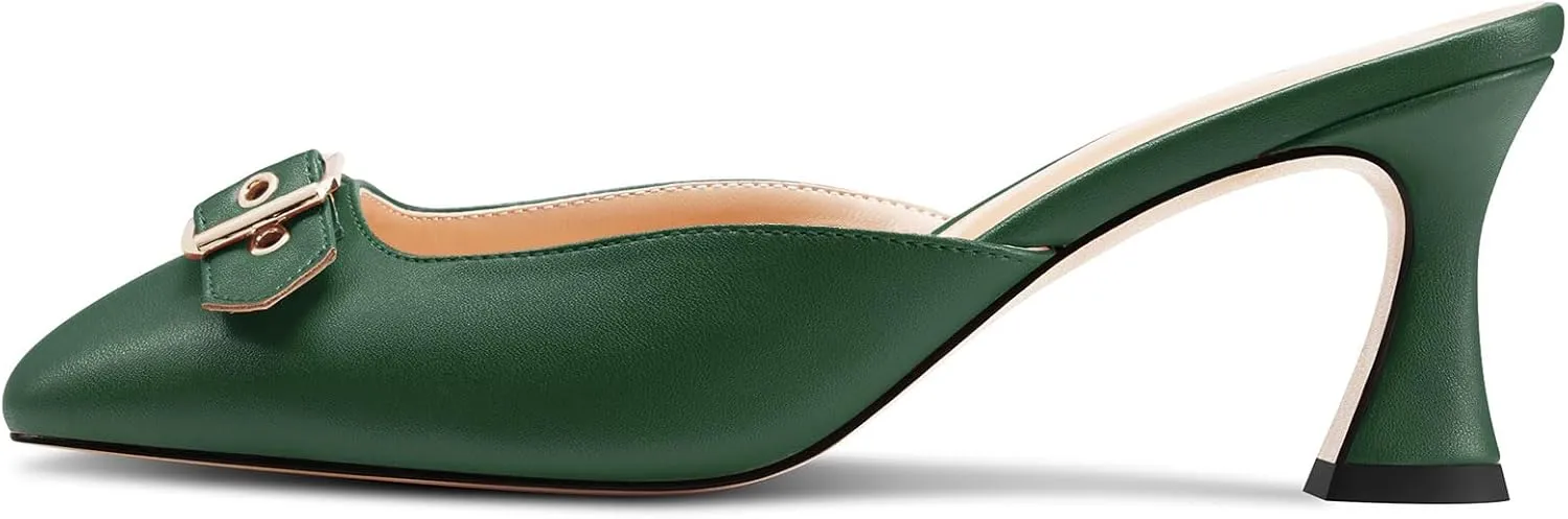 Castamere Womens Mid Heel Square Toe Slip-on Mules Shoes Buckle Sandals Wedding Prom Dress 2.6 Inches Heels