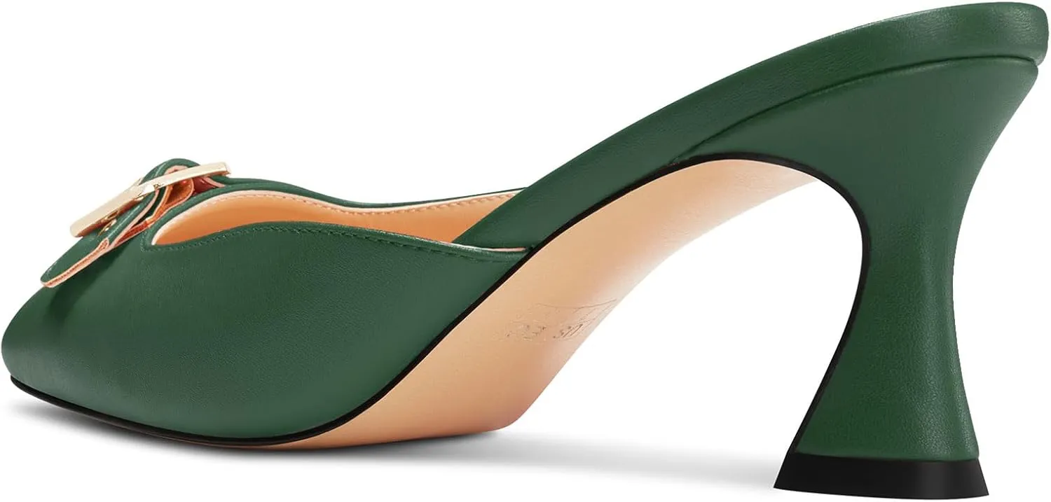 Castamere Womens Mid Heel Square Toe Slip-on Mules Shoes Buckle Sandals Wedding Prom Dress 2.6 Inches Heels