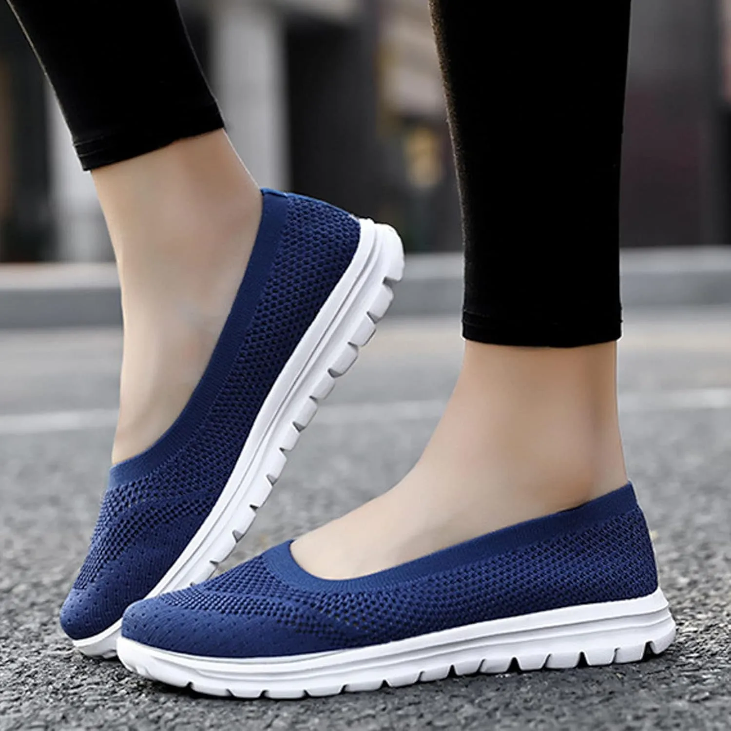 Casual Summer Shoes for Women Women Casual Shoes Fashionable Summer New Pattern Mesh Breathable and Comfortable Non Slip (Dark Blue, 9)