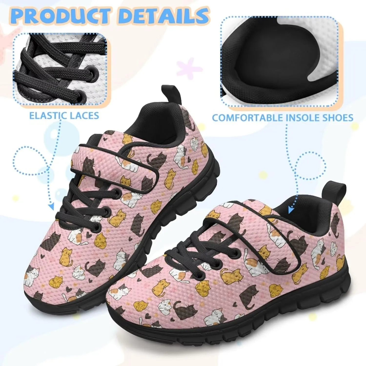 Cat Print Wide Barefoot Shoes for Boys Girls Winter Sneakers Running Shoe Athletic Walking Sneaker