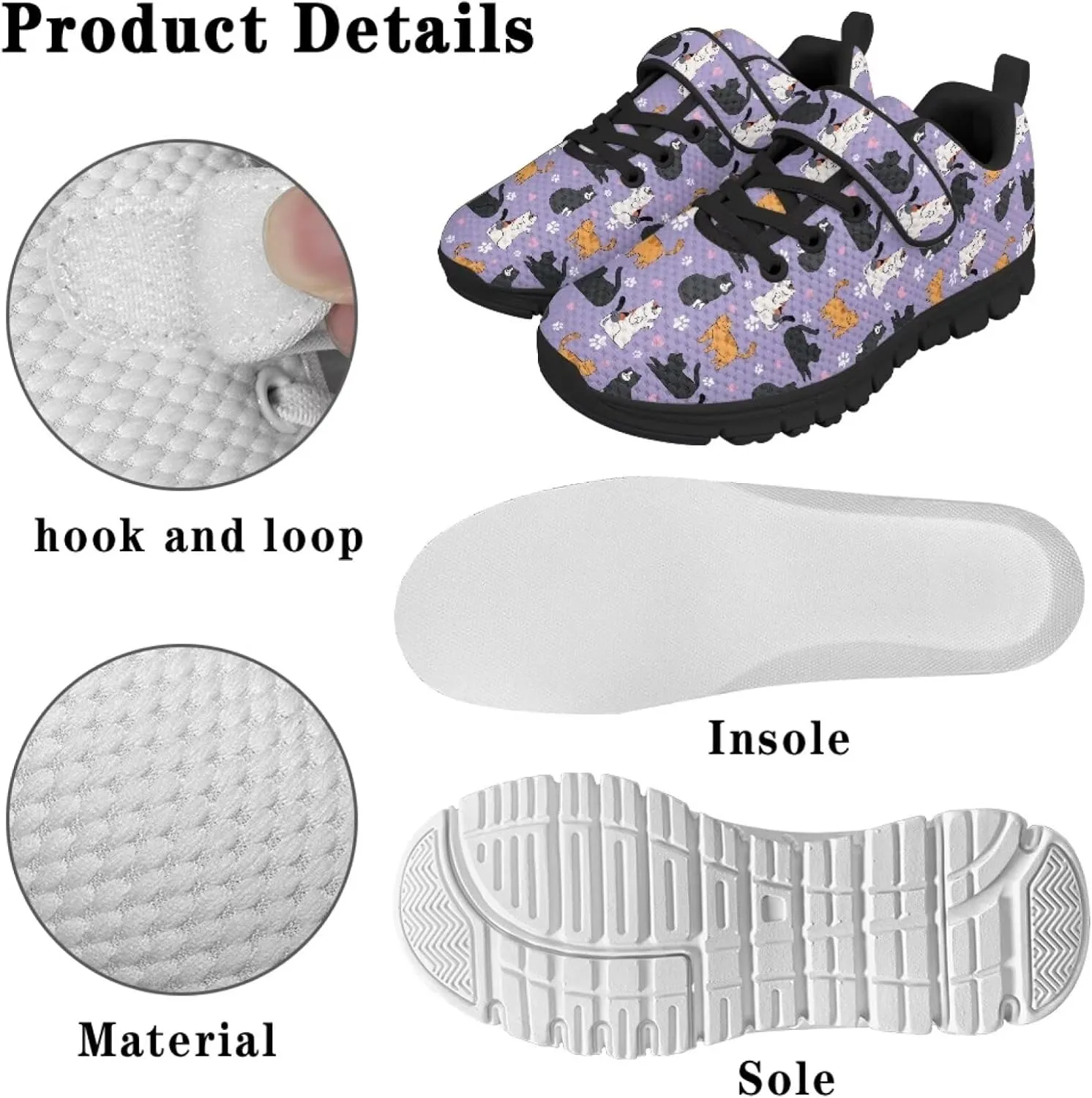 Cat Print Wide Barefoot Shoes for Boys Girls Winter Sneakers Running Shoe Athletic Walking Sneaker