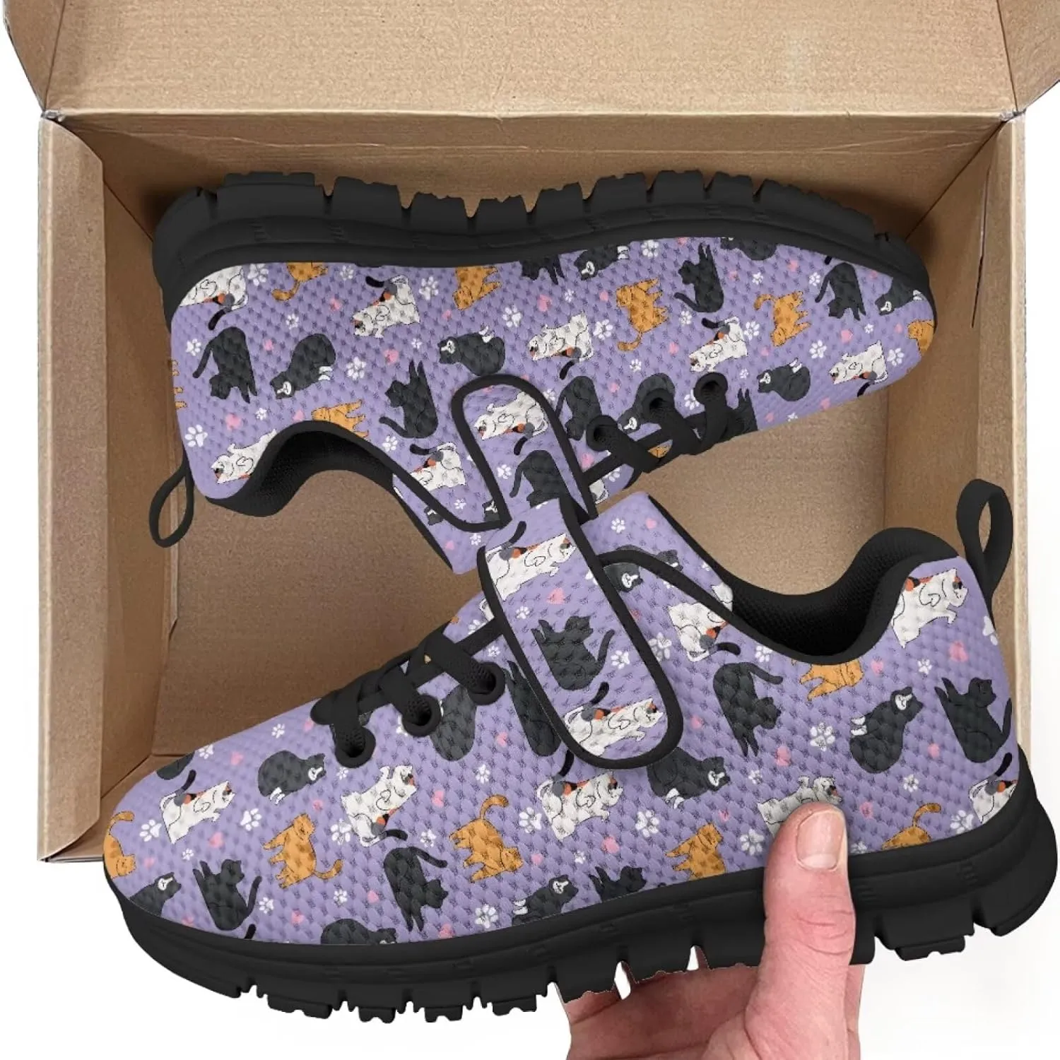Cat Print Wide Barefoot Shoes for Boys Girls Winter Sneakers Running Shoe Athletic Walking Sneaker