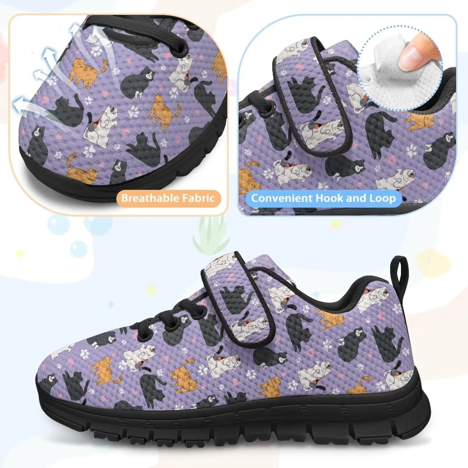 Cat Print Wide Barefoot Shoes for Boys Girls Winter Sneakers Running Shoe Athletic Walking Sneaker