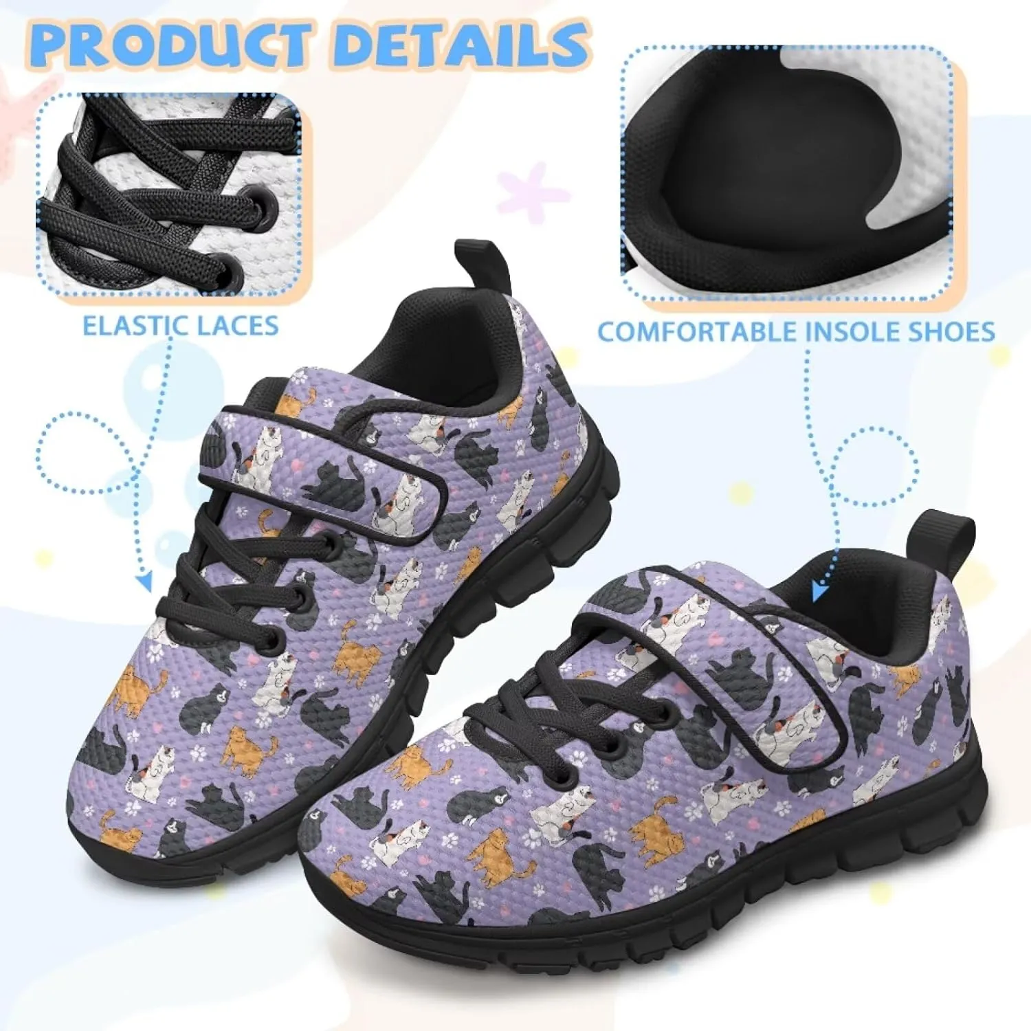 Cat Print Wide Barefoot Shoes for Boys Girls Winter Sneakers Running Shoe Athletic Walking Sneaker