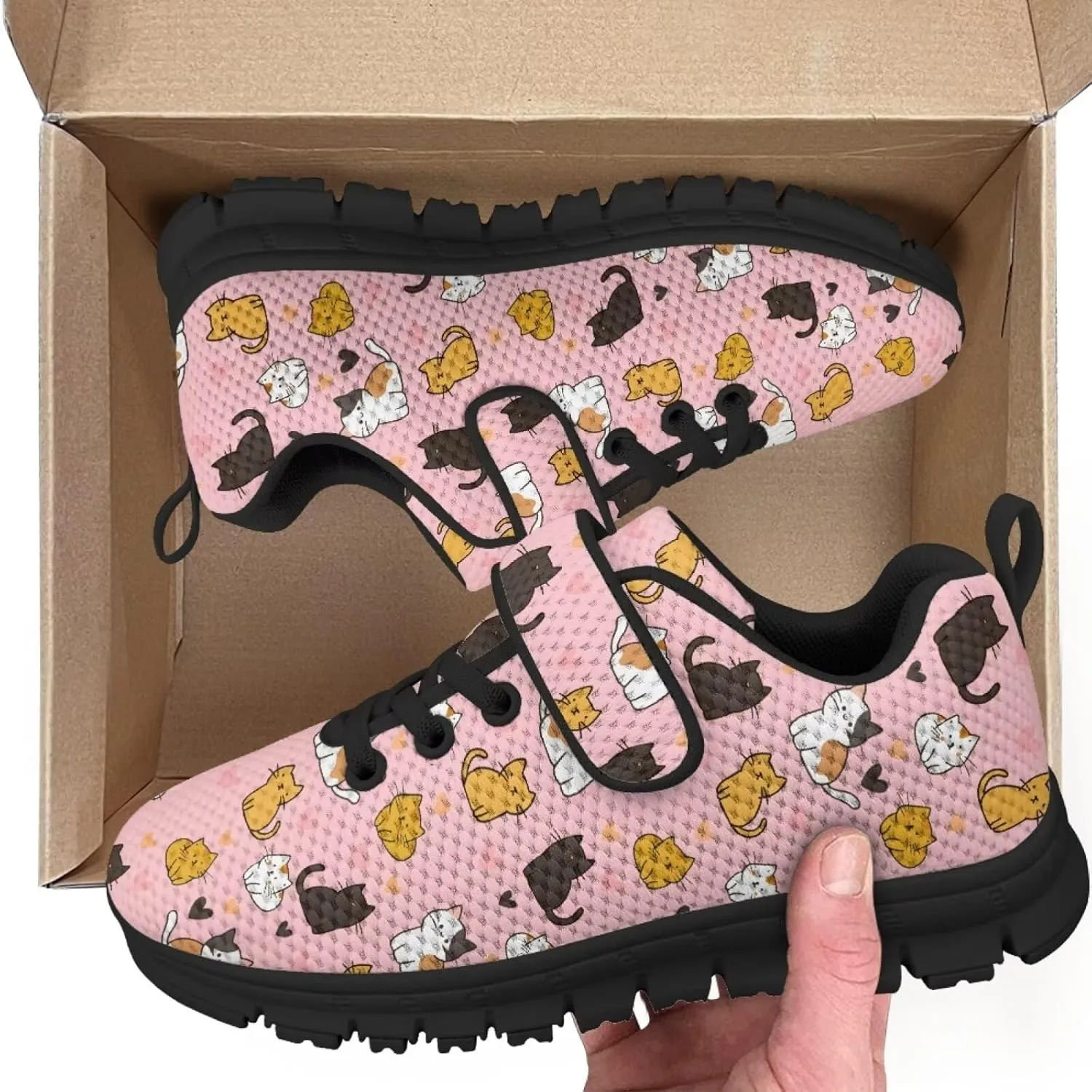 Cat Print Wide Barefoot Shoes for Boys Girls Winter Sneakers Running Shoe Athletic Walking Sneaker