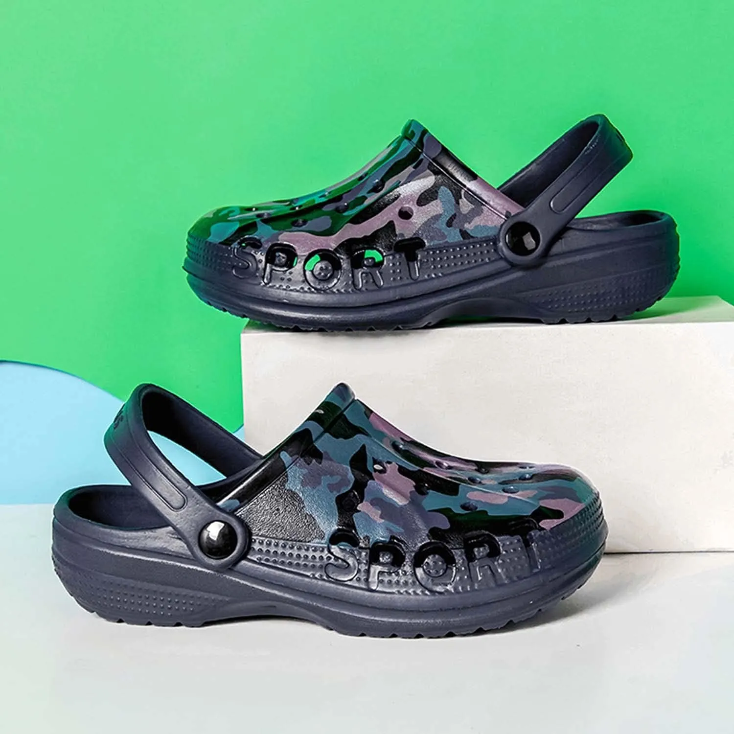 CERYTHRINA Boy's Camouflage Garden Clog Rubber Indoor Outdoor Mules Non Slip Sandals Big Kids Water Shoes