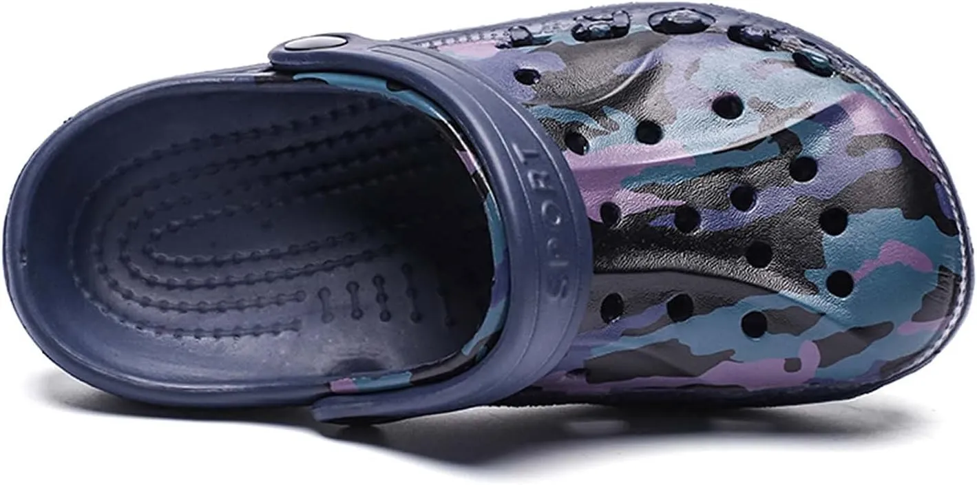 CERYTHRINA Boy's Camouflage Garden Clog Rubber Indoor Outdoor Mules Non Slip Sandals Big Kids Water Shoes