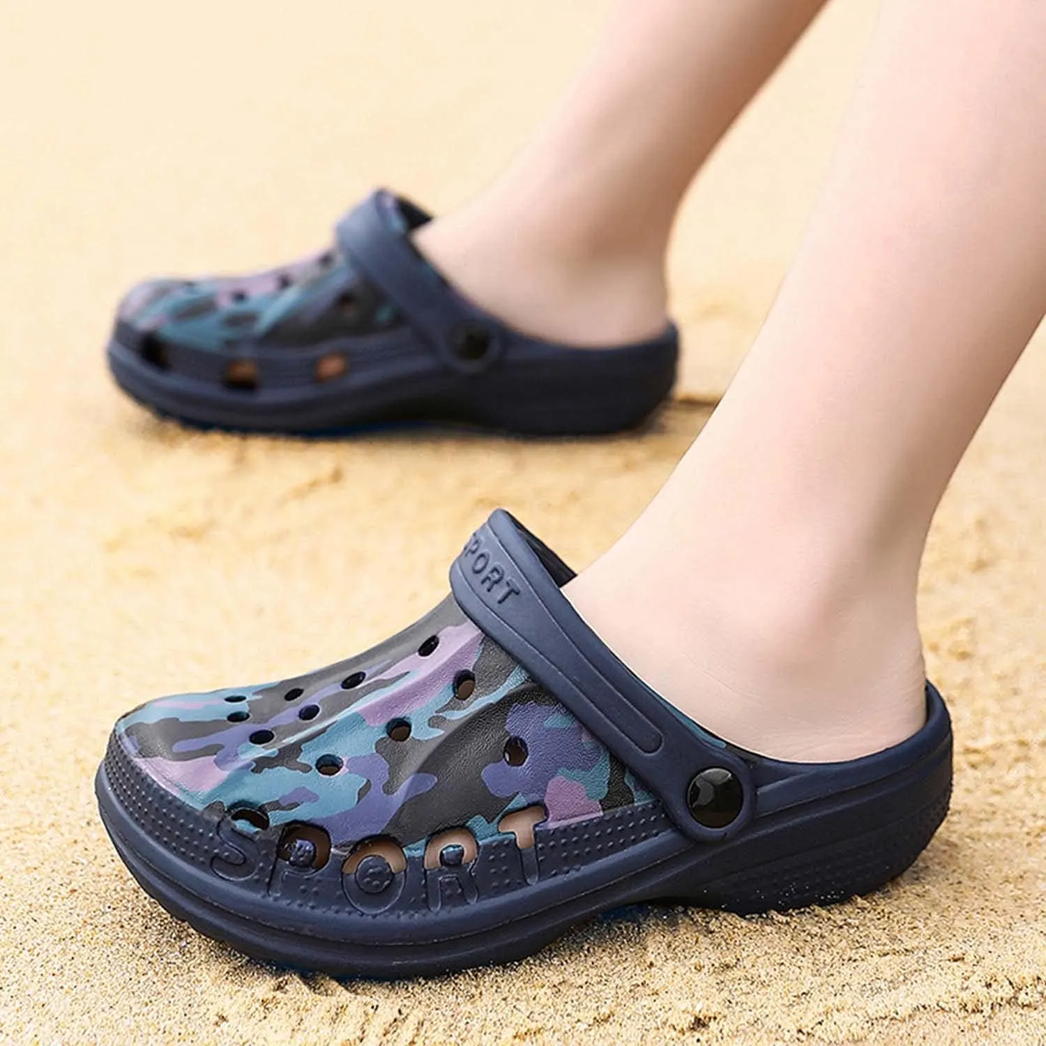 CERYTHRINA Boy's Camouflage Garden Clog Rubber Indoor Outdoor Mules Non Slip Sandals Big Kids Water Shoes