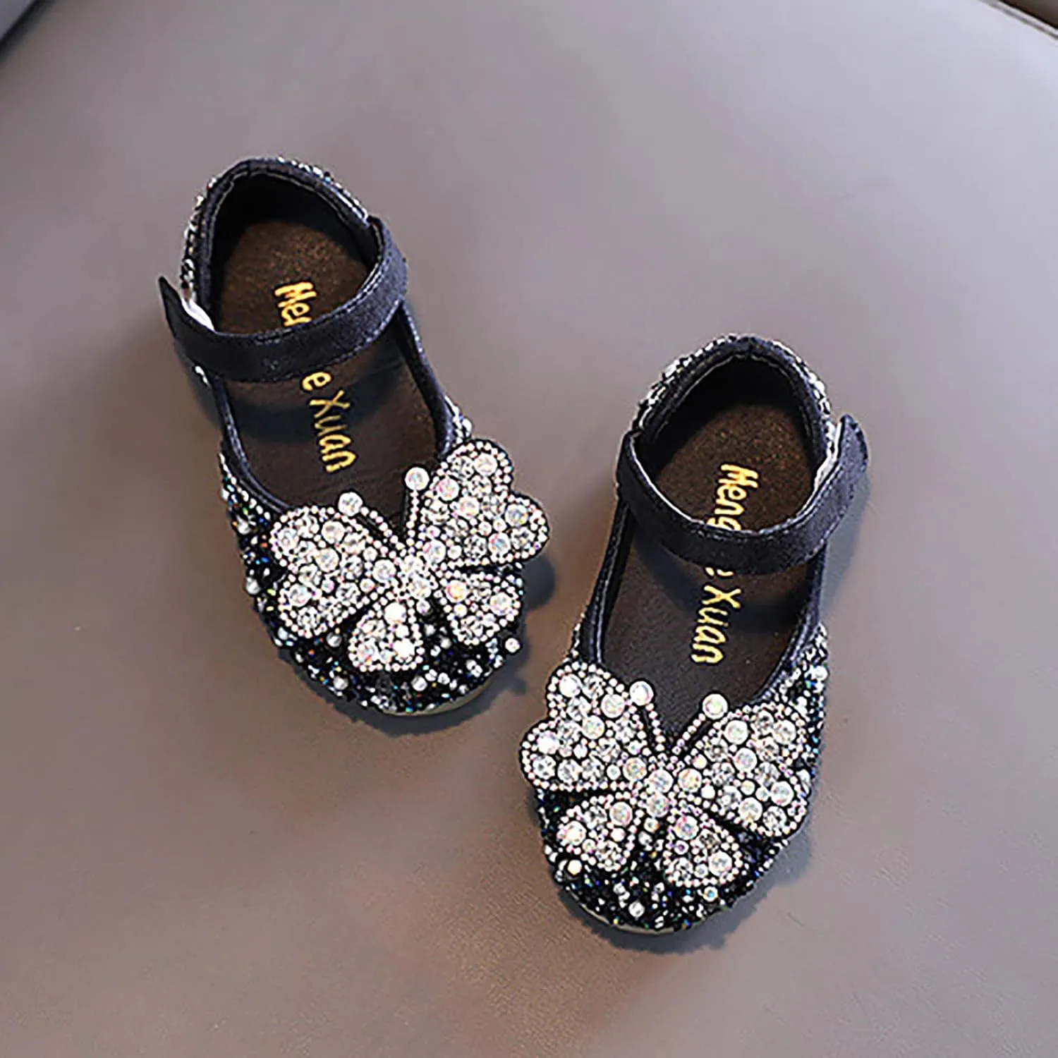 Children Butterfly Accessories Shoes Summer Pearl Rhinestones Shining Kids Princess Flat Sandals