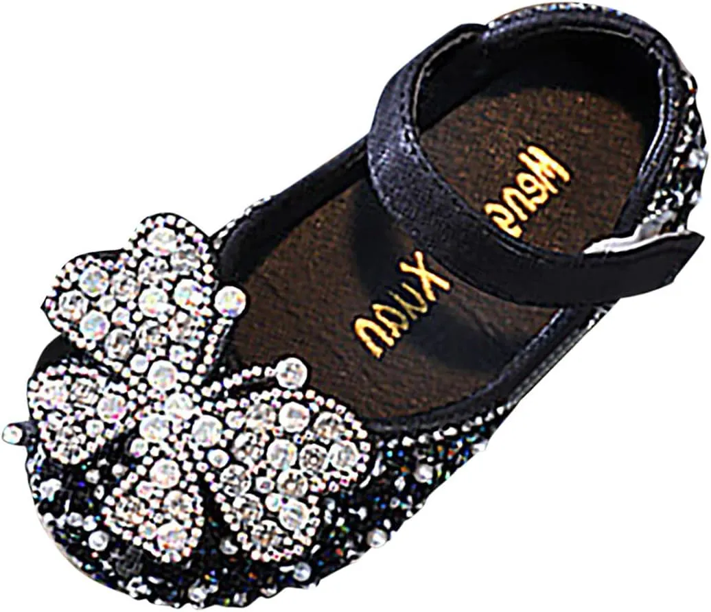 Children Butterfly Accessories Shoes Summer Pearl Rhinestones Shining Kids Princess Flat Sandals
