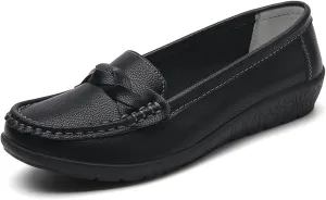 CHUUMEE Cowhide Leather Women's Flat Loafers Round Toe Minimalist Business Office Versatile Slip On Lightweight Casual Shoes