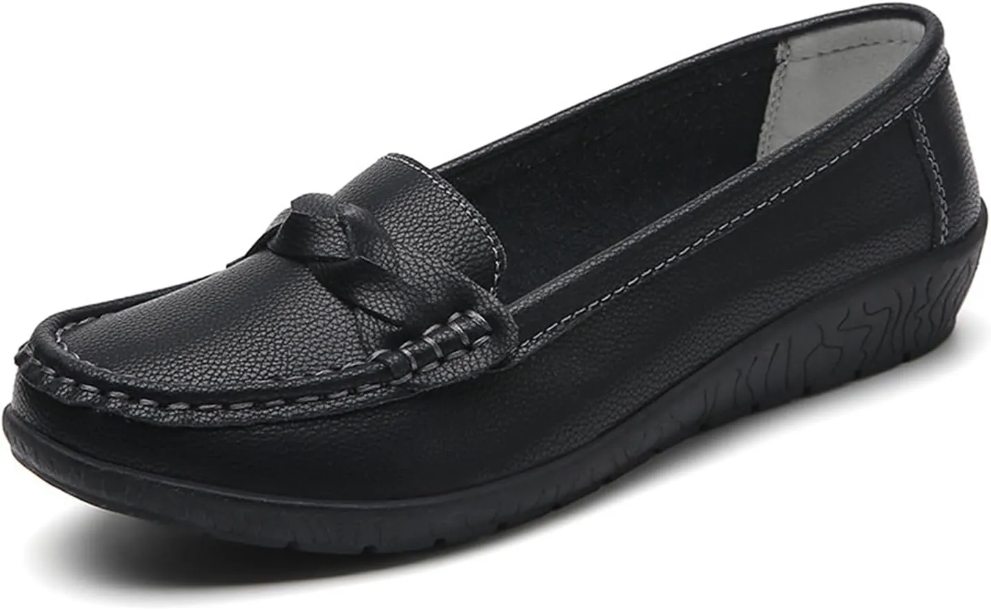 CHUUMEE Cowhide Leather Women's Flat Loafers Round Toe Minimalist Business Office Versatile Slip On Lightweight Casual Shoes
