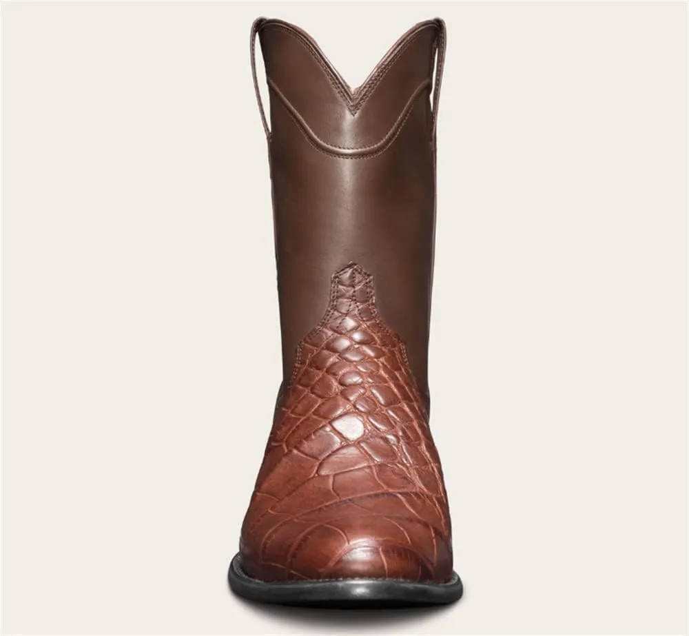 CHUUMEE Men's Fashion Round Toe Embroidered Durable Western Work Cowboy Boots