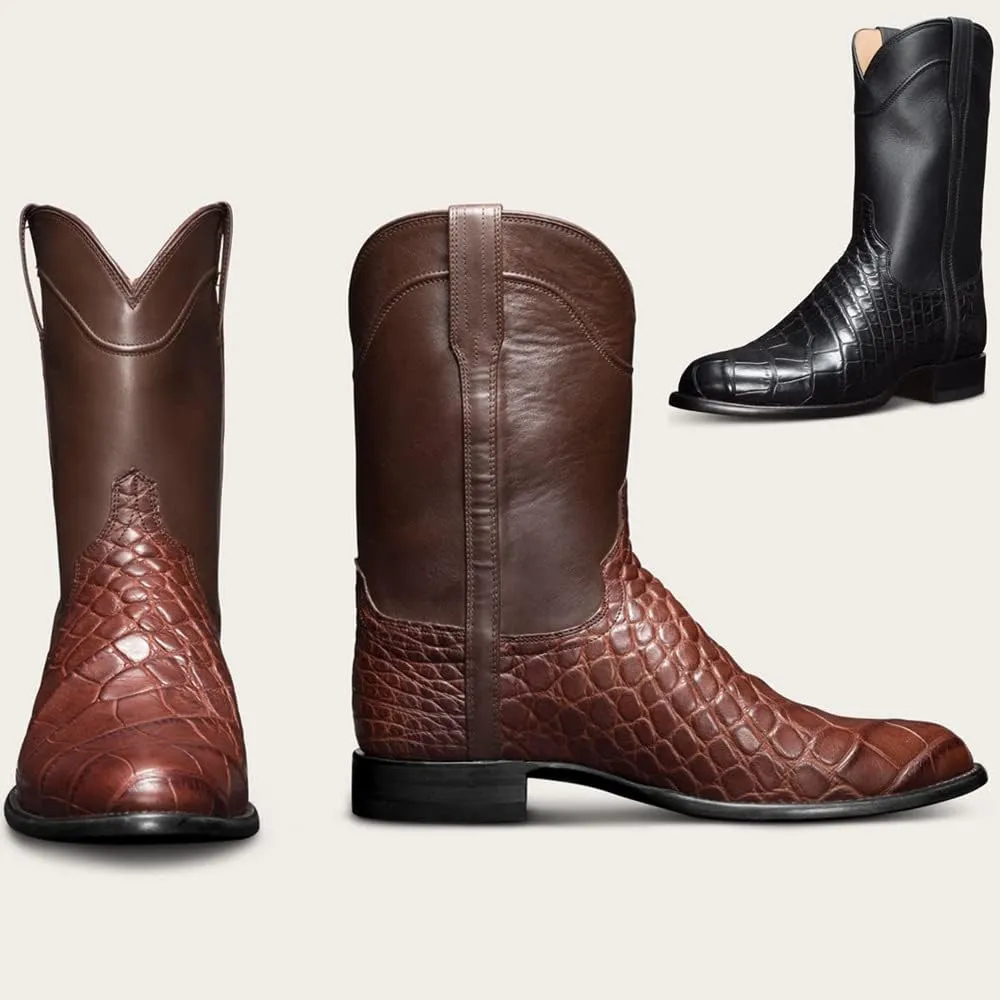 CHUUMEE Men's Fashion Round Toe Embroidered Durable Western Work Cowboy Boots