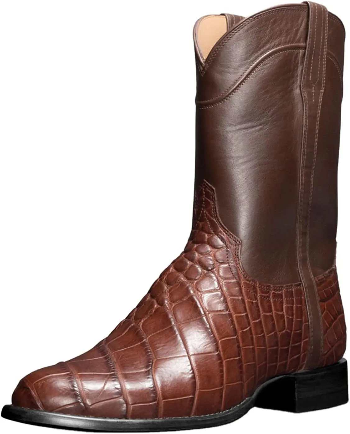 CHUUMEE Men's Fashion Round Toe Embroidered Durable Western Work Cowboy Boots