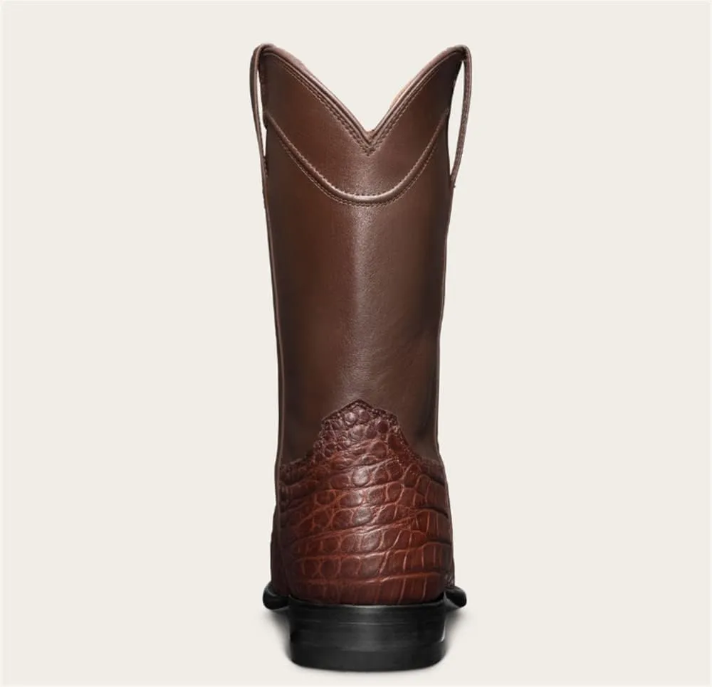 CHUUMEE Men's Fashion Round Toe Embroidered Durable Western Work Cowboy Boots