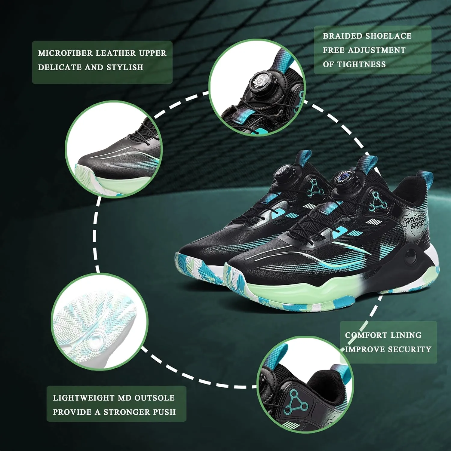 CJSPORX Men's Basketball Shoes Breathable Non-Slip Sneakers Fashionable Sports