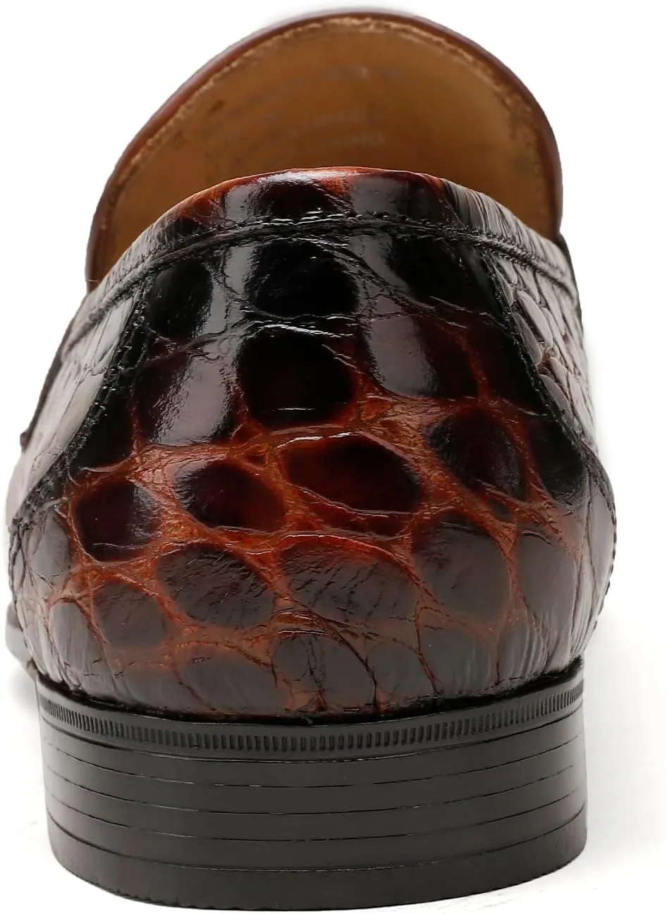 Classic Leather Dress Shoes for Men, Premium Alligator Printed Bussiness Dress Slip on Loafer for Mens