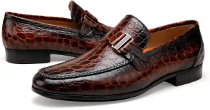 Classic Leather Dress Shoes for Men, Premium Alligator Printed Bussiness Dress Slip on Loafer for Mens