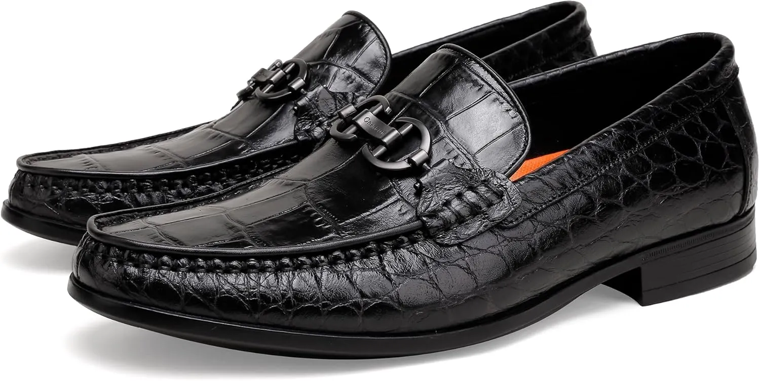 Classic Leather Dress Shoes for Mens, Fashion Crocodile Printed Casual Loafer Slip On Shoes for Men