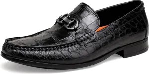 Classic Leather Dress Shoes for Mens, Fashion Crocodile Printed Casual Loafer Slip On Shoes for Men
