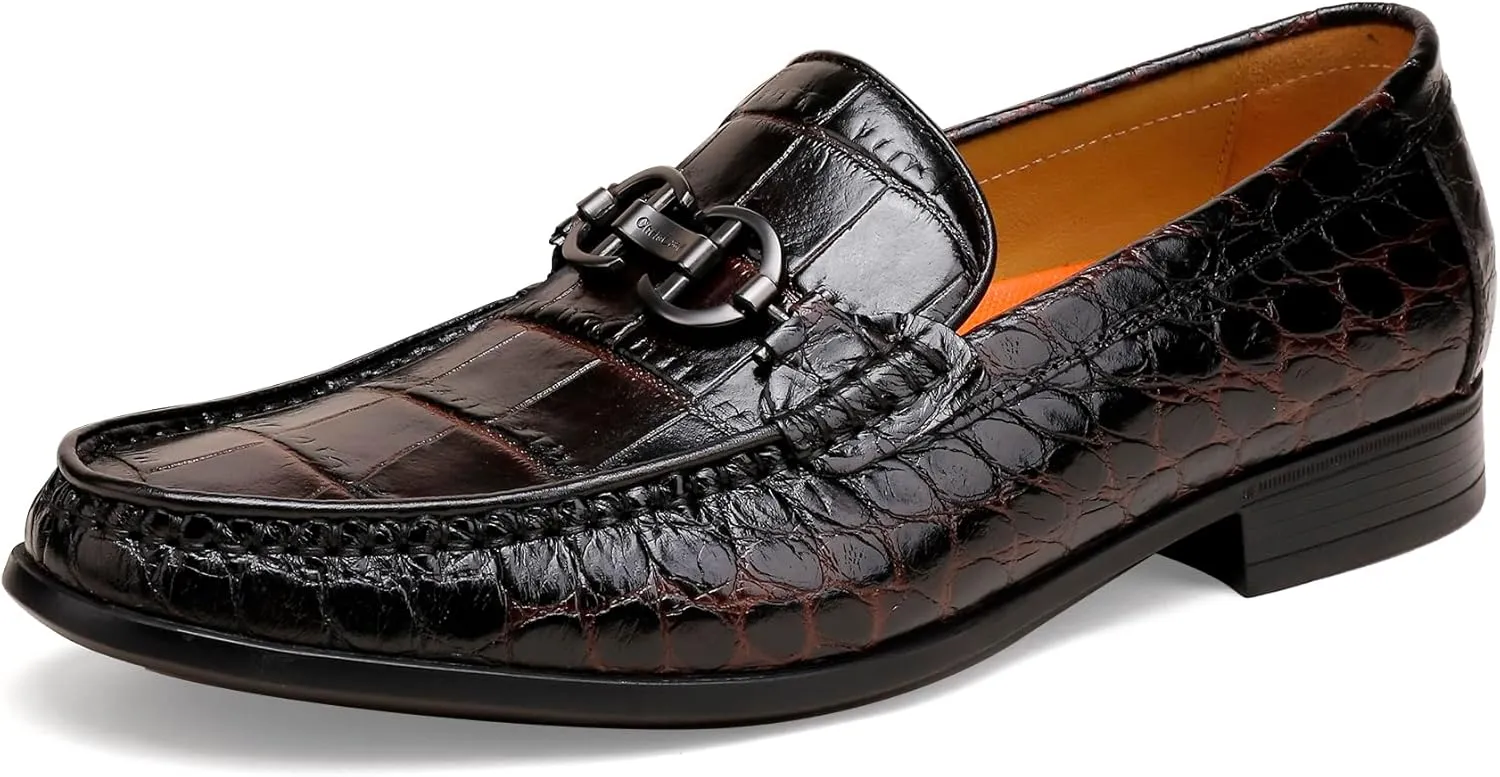 Classic Leather Dress Shoes for Mens, Fashion Crocodile Printed Casual Loafer Slip On Shoes for Men
