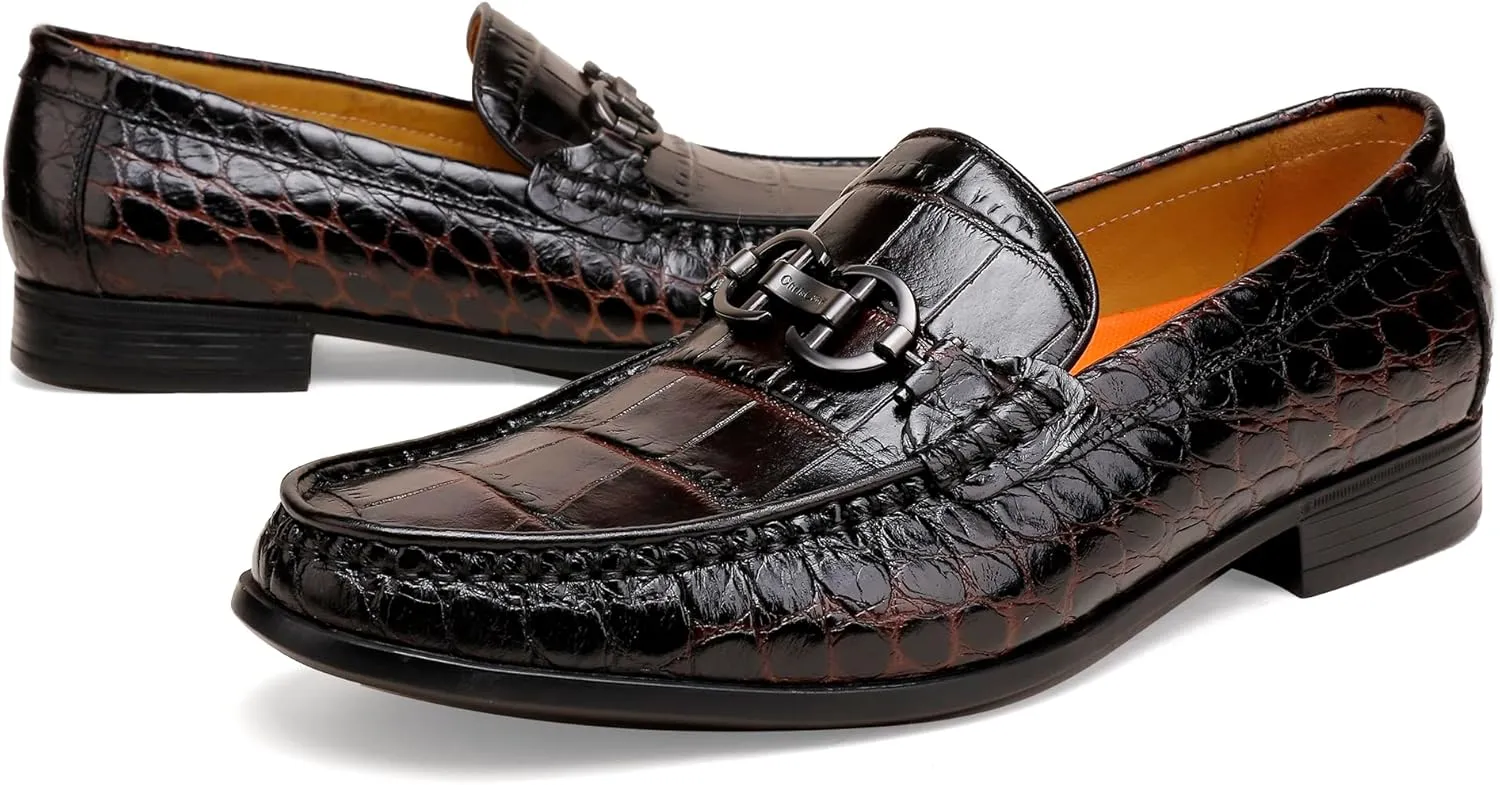 Classic Leather Dress Shoes for Mens, Fashion Crocodile Printed Casual Loafer Slip On Shoes for Men
