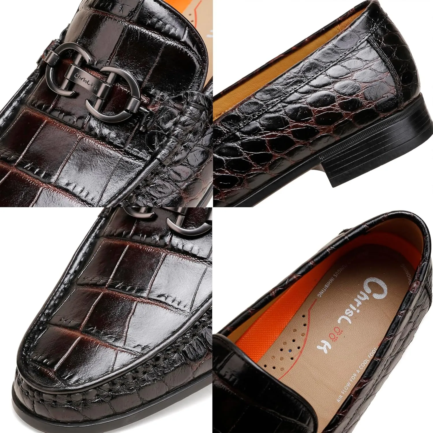 Classic Leather Dress Shoes for Mens, Fashion Crocodile Printed Casual Loafer Slip On Shoes for Men