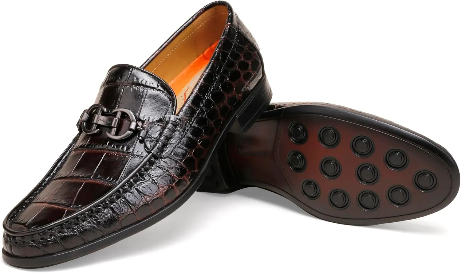 Classic Leather Dress Shoes for Mens, Fashion Crocodile Printed Casual Loafer Slip On Shoes for Men