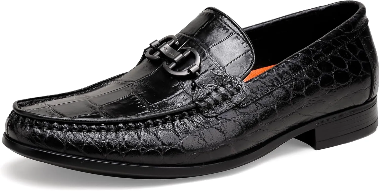 Classic Leather Dress Shoes for Mens, Fashion Crocodile Printed Casual Loafer Slip On Shoes for Men