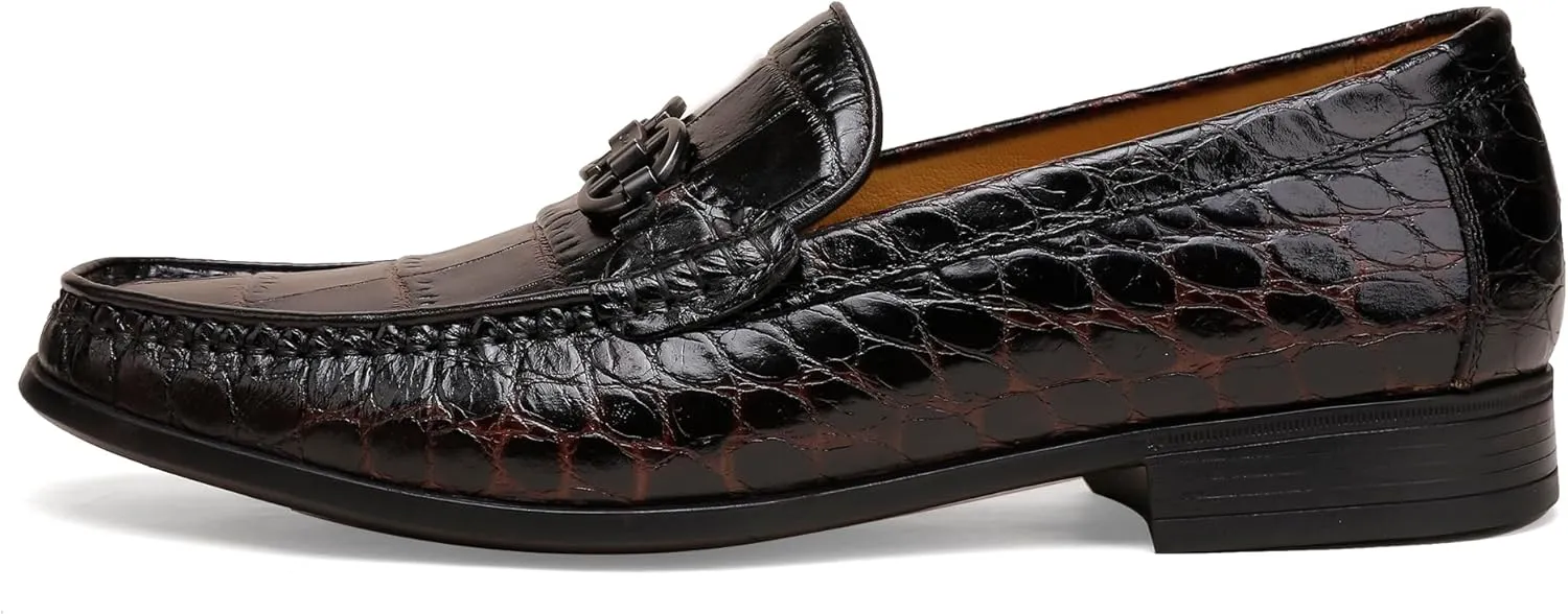 Classic Leather Dress Shoes for Mens, Fashion Crocodile Printed Casual Loafer Slip On Shoes for Men