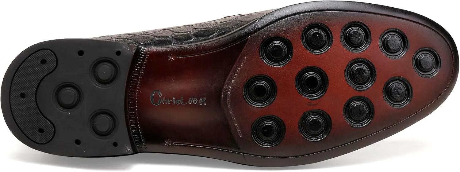 Classic Leather Dress Shoes for Mens, Fashion Crocodile Printed Casual Loafer Slip On Shoes for Men