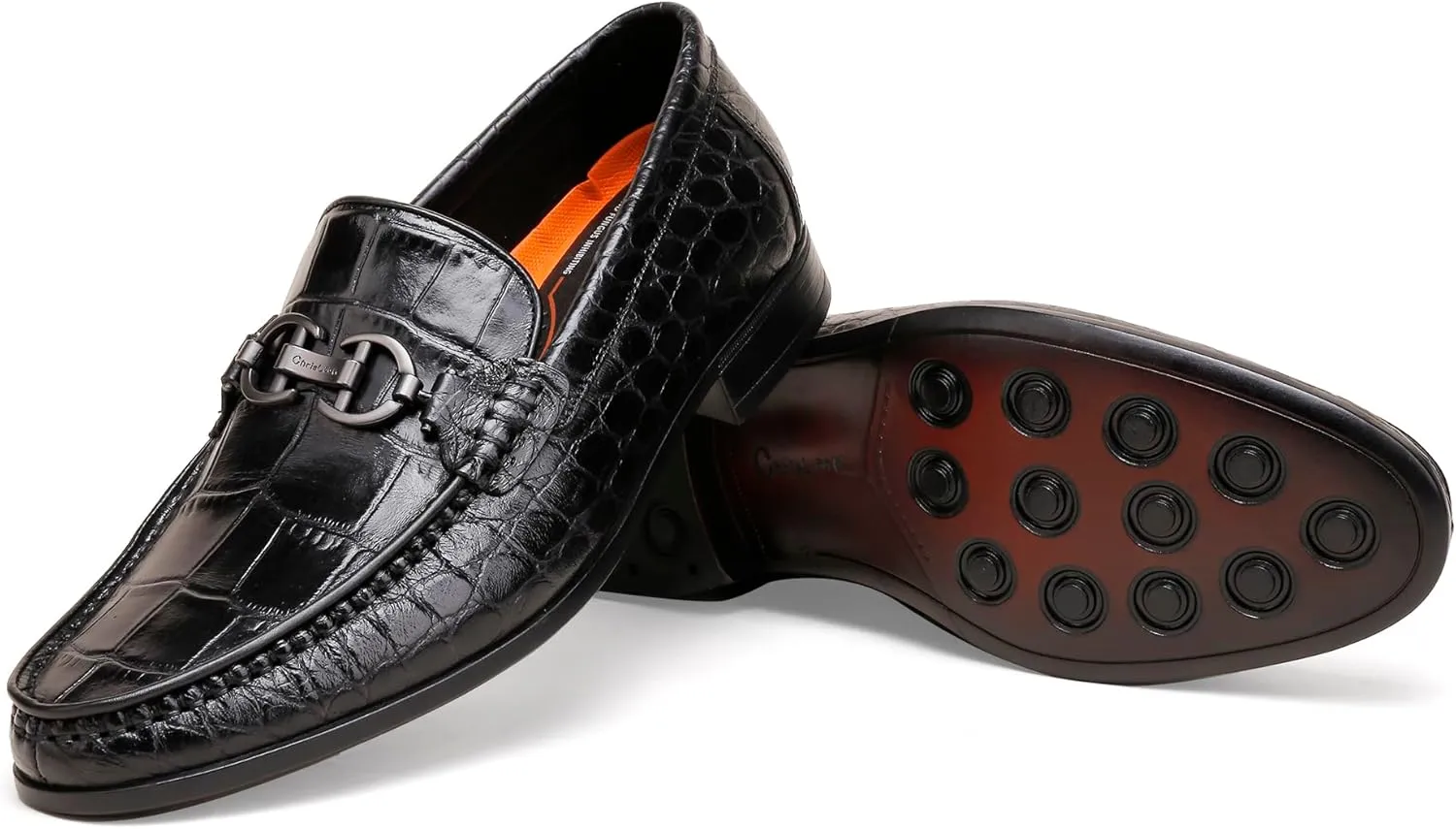 Classic Leather Dress Shoes for Mens, Fashion Crocodile Printed Casual Loafer Slip On Shoes for Men