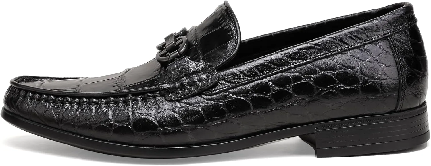 Classic Leather Dress Shoes for Mens, Fashion Crocodile Printed Casual Loafer Slip On Shoes for Men