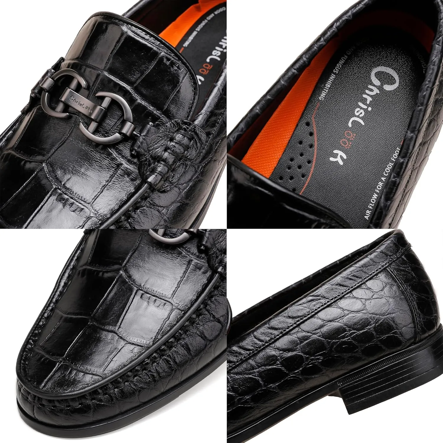 Classic Leather Dress Shoes for Mens, Fashion Crocodile Printed Casual Loafer Slip On Shoes for Men