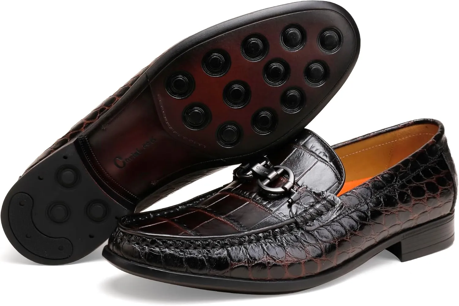 Classic Leather Dress Shoes for Mens, Fashion Crocodile Printed Casual Loafer Slip On Shoes for Men