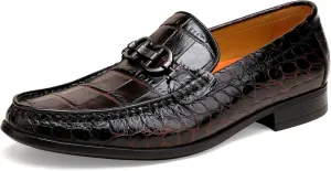 Classic Leather Dress Shoes for Mens, Fashion Crocodile Printed Casual Loafer Slip On Shoes for Men