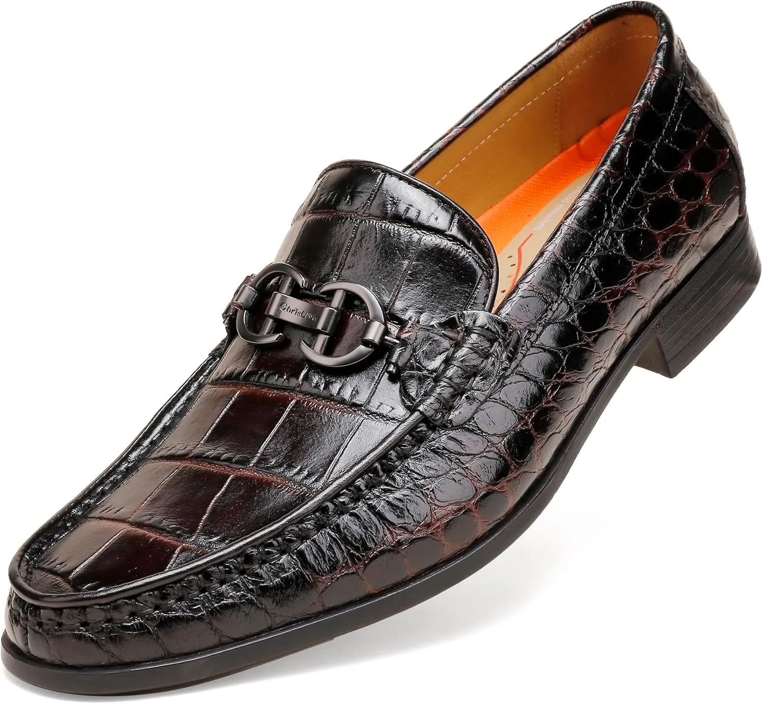 Classic Leather Dress Shoes for Mens, Fashion Crocodile Printed Casual Loafer Slip On Shoes for Men