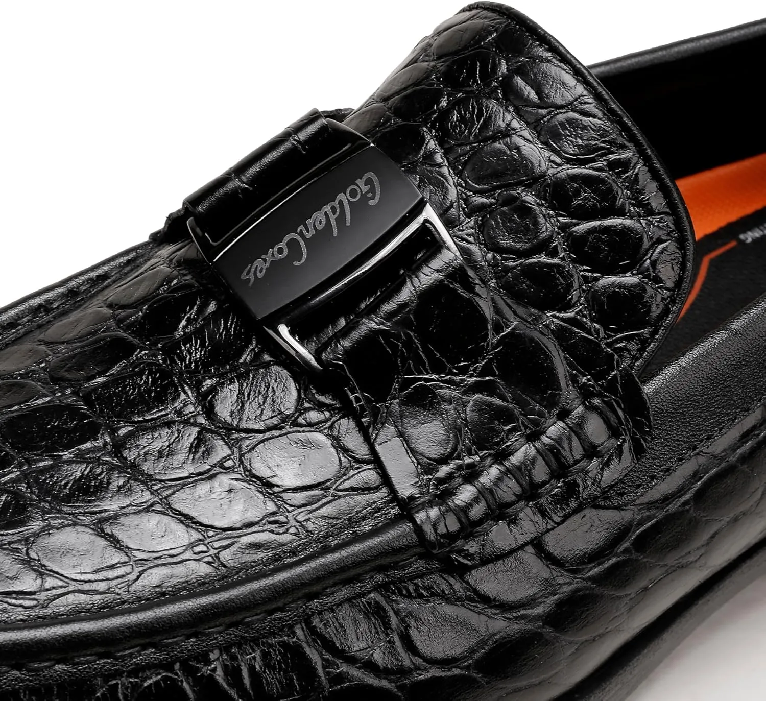Classic Mens Leather Dress Loafer, Luxury Crocodile Printed Formal Business Shoes Slip on Dress Shoes with Buckle Penny Loafer for Mens