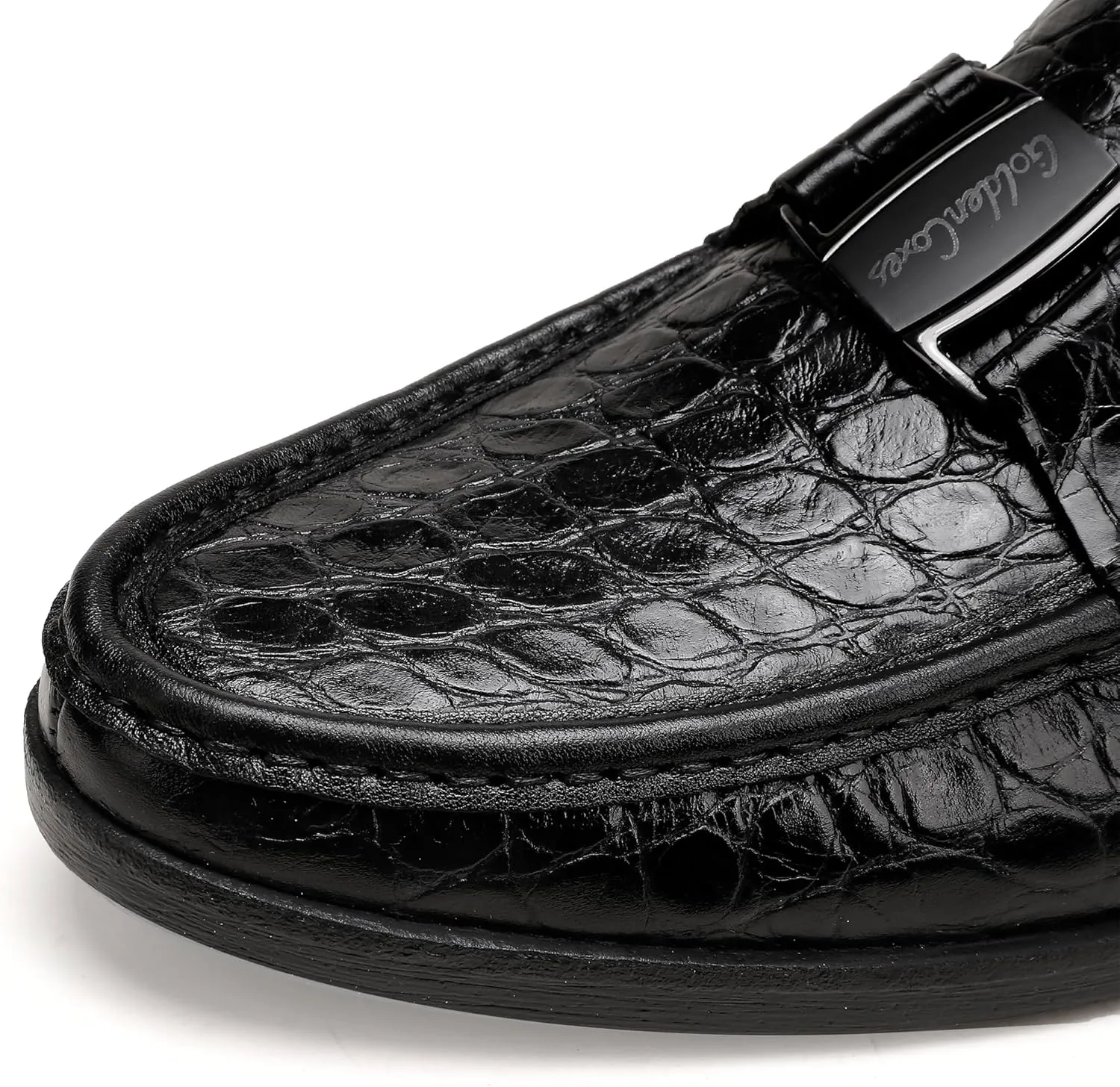 Classic Mens Leather Dress Loafer, Luxury Crocodile Printed Formal Business Shoes Slip on Dress Shoes with Buckle Penny Loafer for Mens