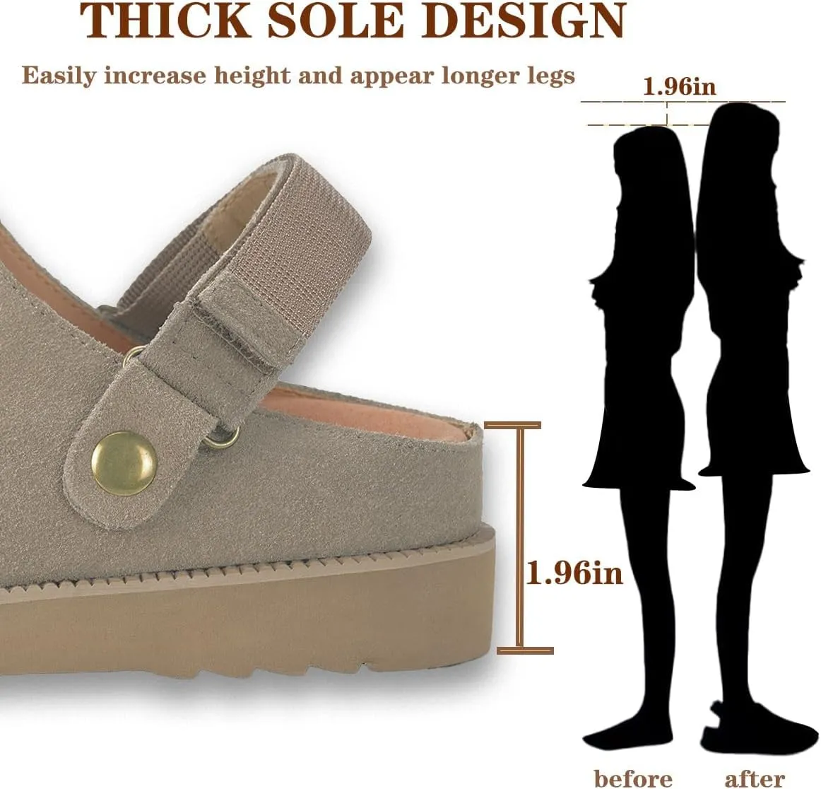 Clogs for Women Platform Clogs Slippers Classic Suede Leather Mules with Arch Support Comfortable Slip-on Sandals Shoes for Indoor Outdoor