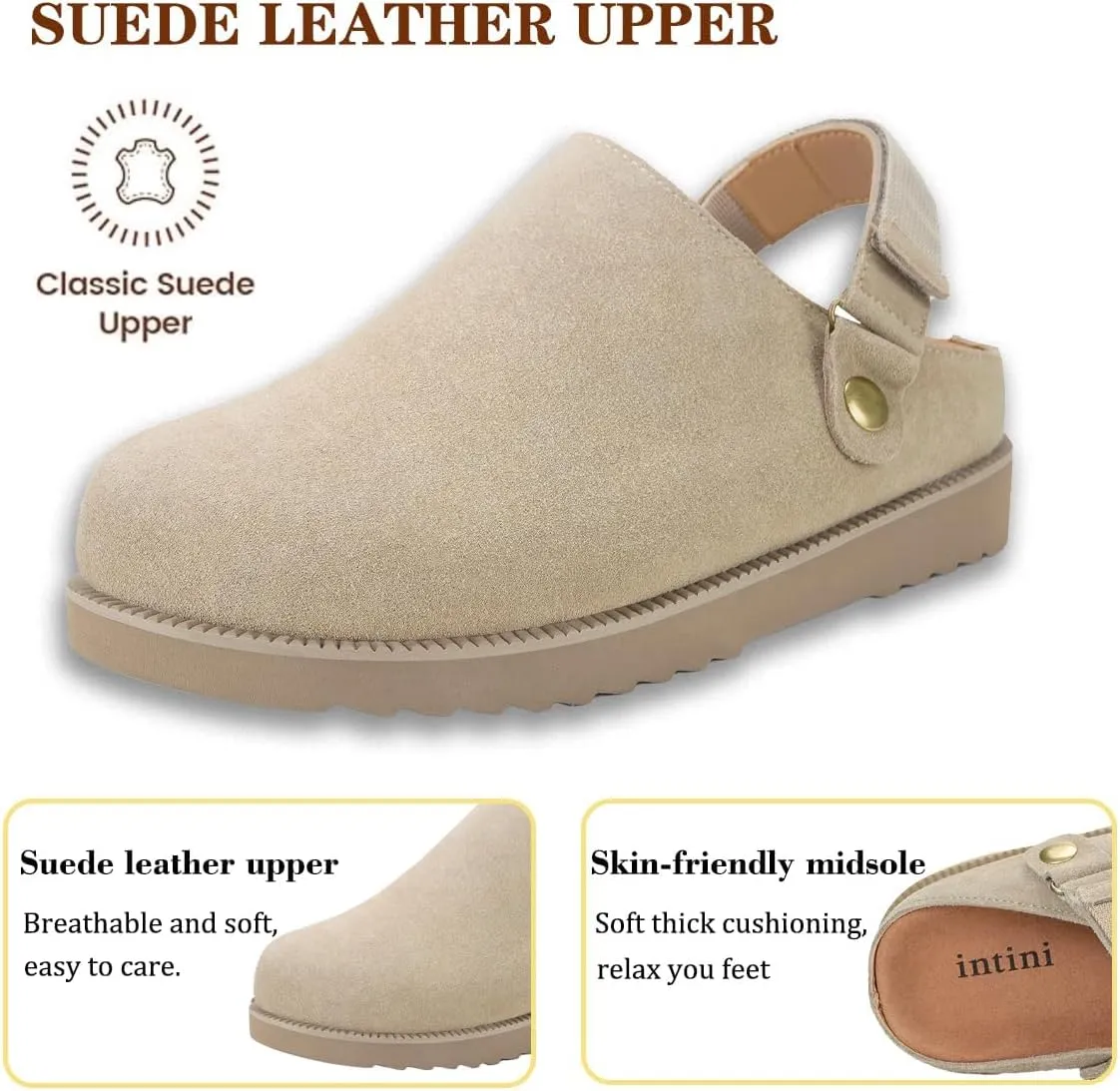 Clogs for Women Platform Clogs Slippers Classic Suede Leather Mules with Arch Support Comfortable Slip-on Sandals Shoes for Indoor Outdoor