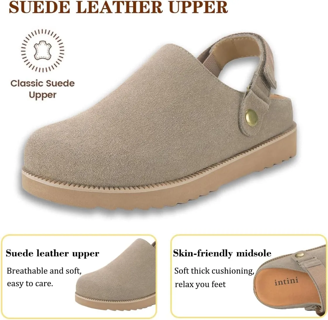 Clogs for Women Platform Clogs Slippers Classic Suede Leather Mules with Arch Support Comfortable Slip-on Sandals Shoes for Indoor Outdoor