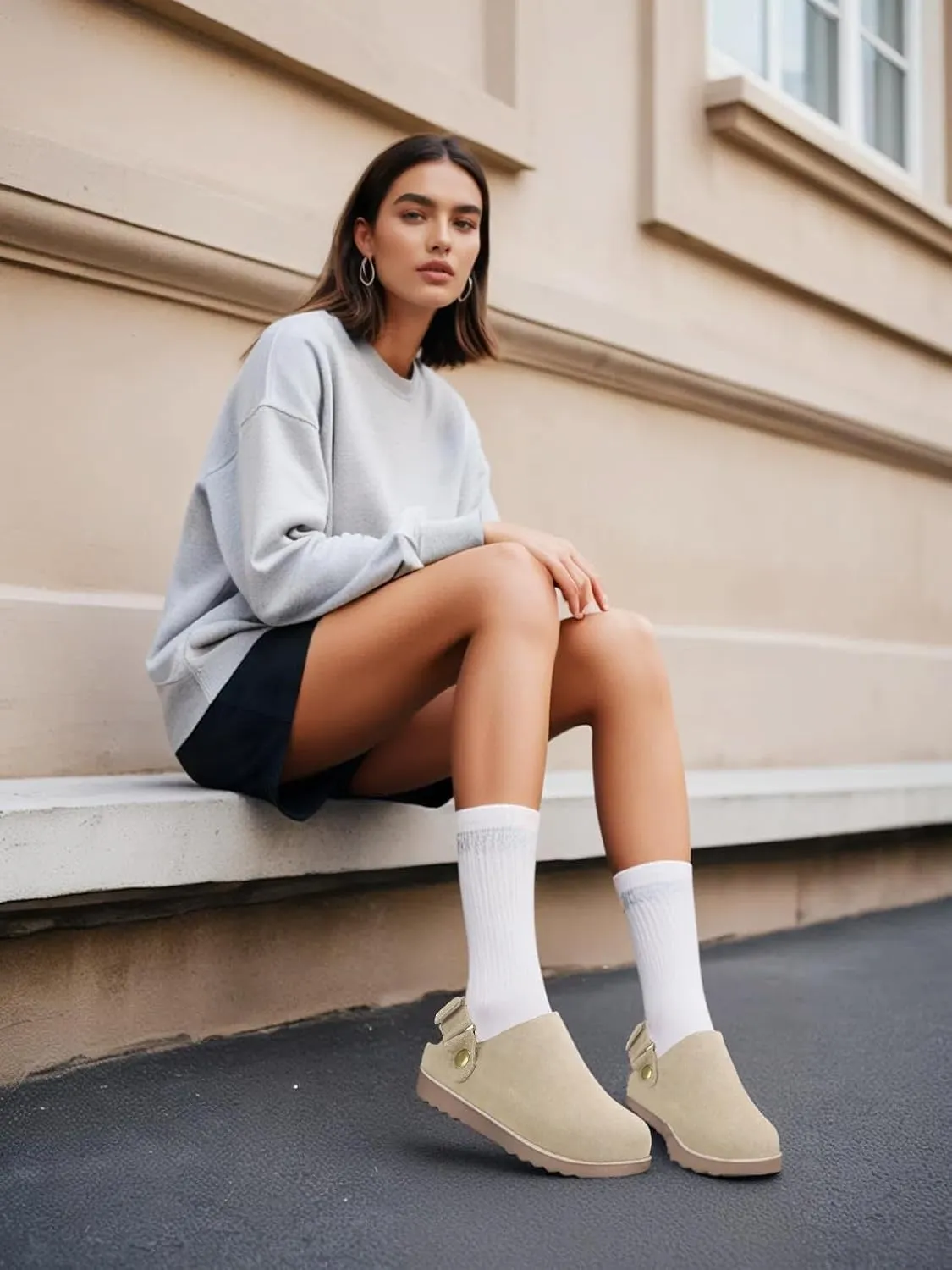 Clogs for Women Platform Clogs Slippers Classic Suede Leather Mules with Arch Support Comfortable Slip-on Sandals Shoes for Indoor Outdoor