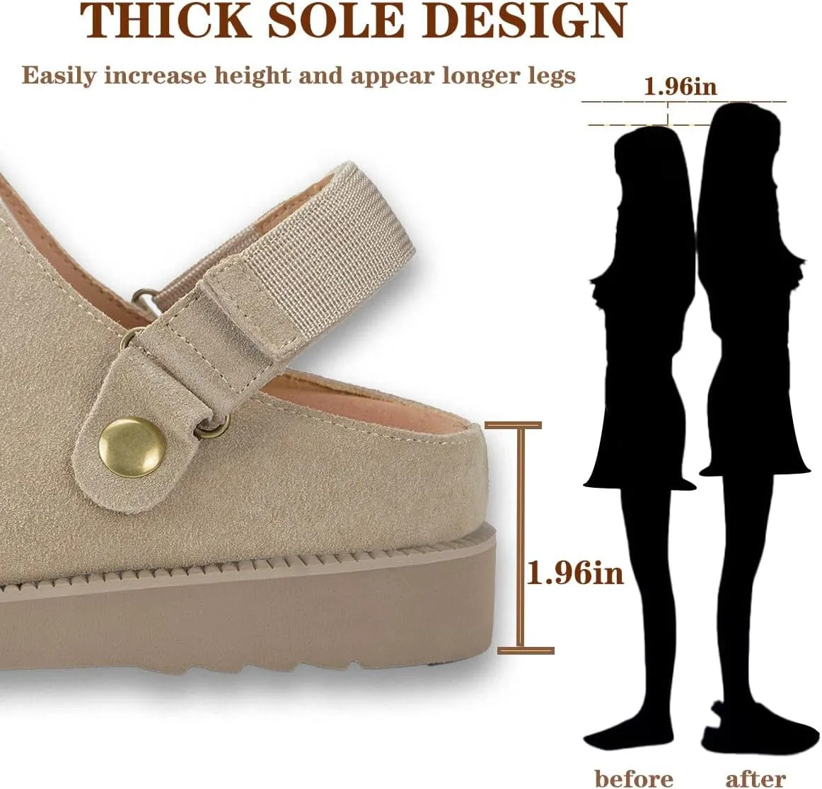 Clogs for Women Platform Clogs Slippers Classic Suede Leather Mules with Arch Support Comfortable Slip-on Sandals Shoes for Indoor Outdoor