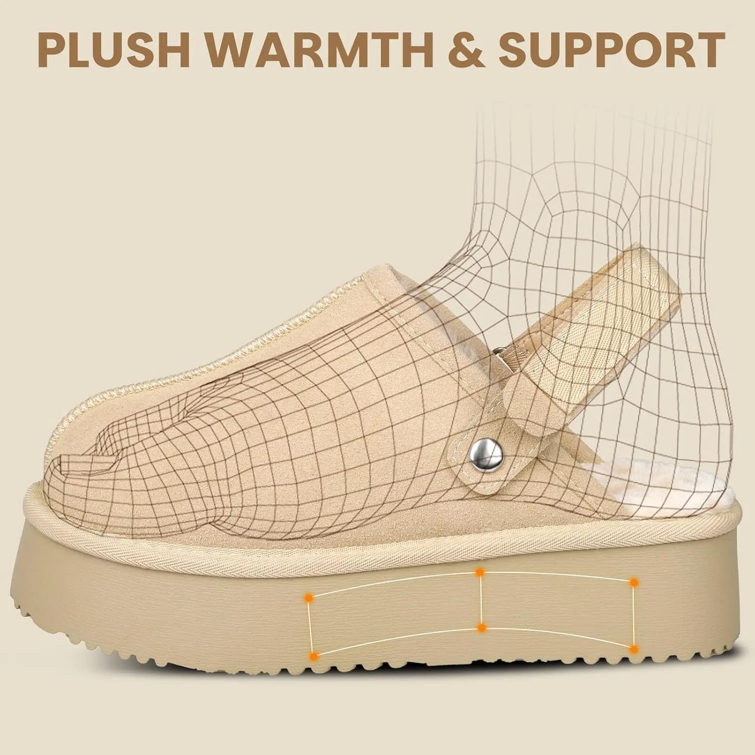 Clogs for Women Platform Suede Women's Mules & Clogs Platform Slippers Adjustable Laces Slip-On Indoor and Outdoor