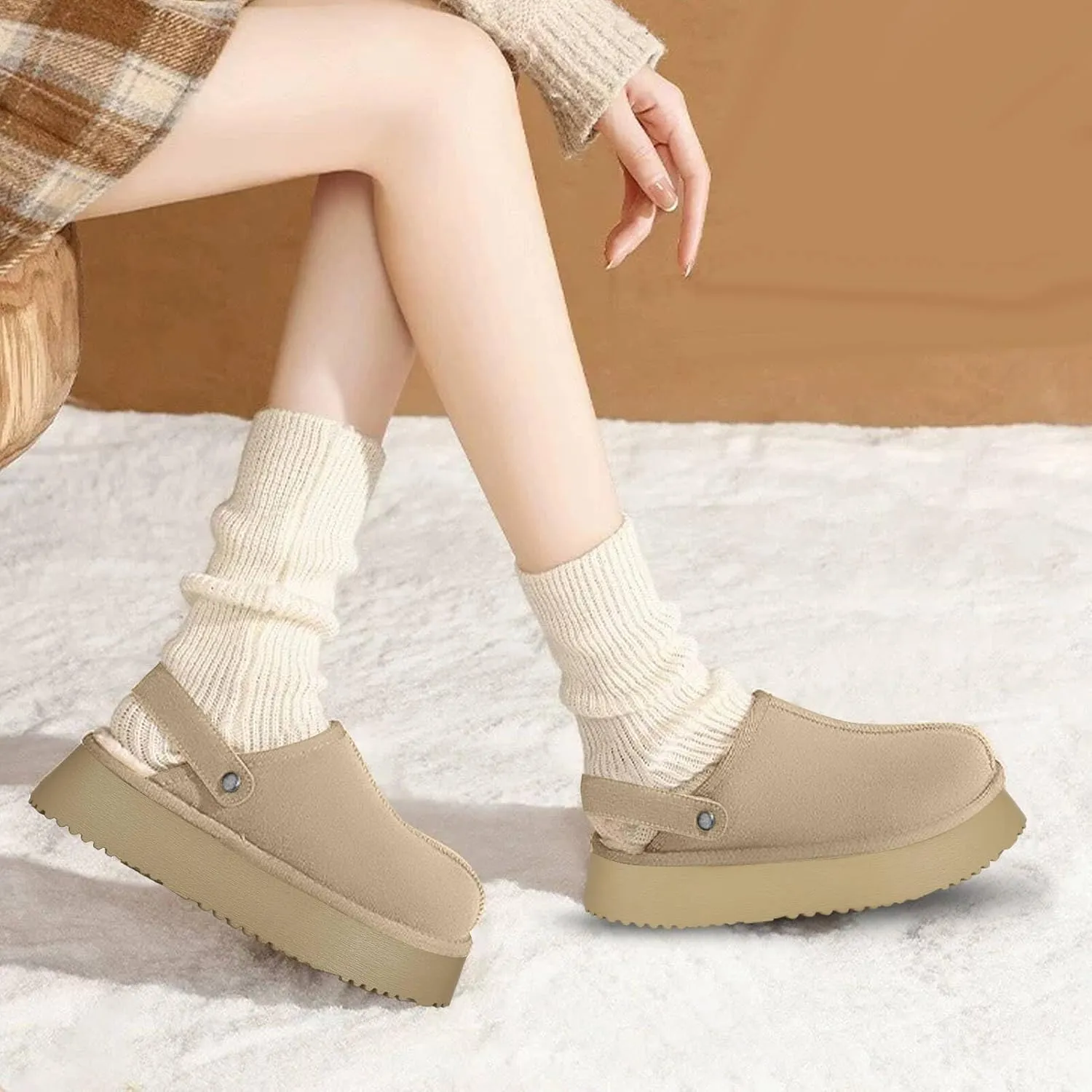 Clogs for Women Platform Suede Women's Mules & Clogs Platform Slippers Adjustable Laces Slip-On Indoor and Outdoor
